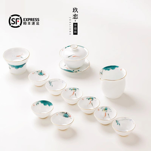 功夫茶具套装 整套茶具白瓷 家用景德镇陶瓷中式 客厅会客泡茶礼盒装