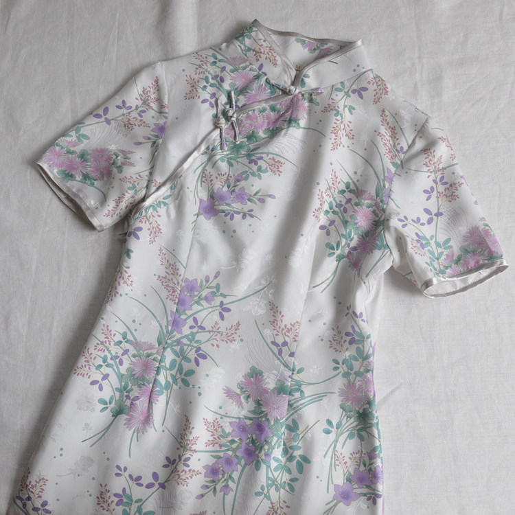【真丝旗袍】夏夜晚风_唐墨风雅清新素雅真丝提花旗袍少女改良