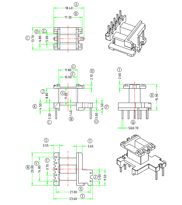 EE19加宽高频变压器骨架加厚磁芯立式5+2针 排距=21mm电源材料