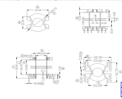 PQ3535高频变压器双槽骨架磁芯配套立式6+6针排距35mm电源材料