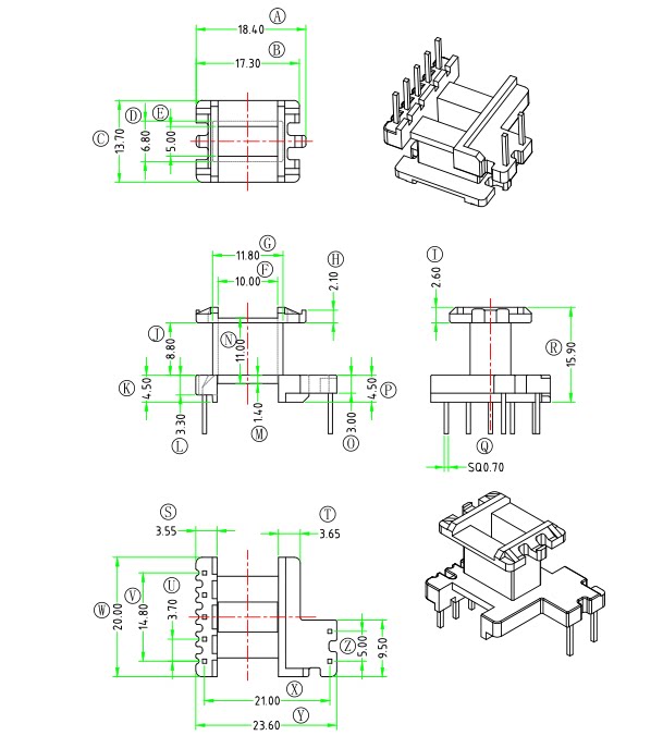 EE1910加宽高频变压器骨架加厚磁芯 立式5+2针 排距=21mm电源材料