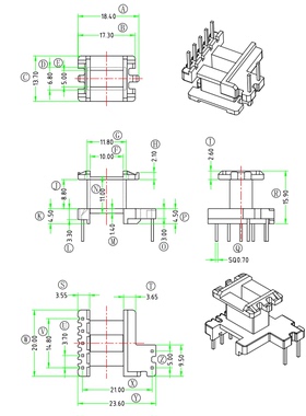 EE1910加宽高频变压器骨架加厚磁芯 立式5+2针 排距=21mm电源材料