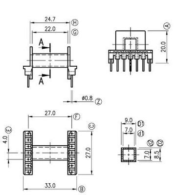 EEL25骨架磁芯 卧式7+7针 变压器材料排距27mm