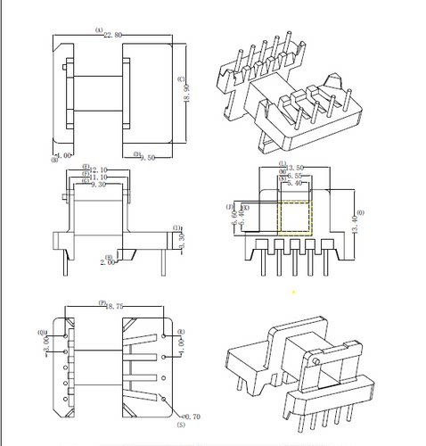 EE19骨架磁芯配套 卧式5+4针 排距=18.75mm 变压器材料