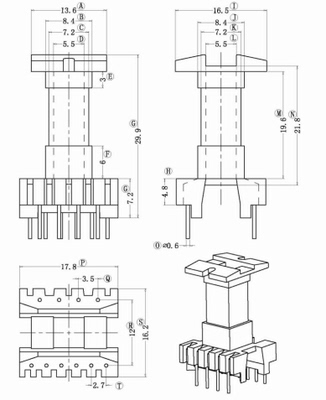 EEL19高频变压器骨架磁芯配套立4+6针带挡墙 Ferrite Core Bobbin