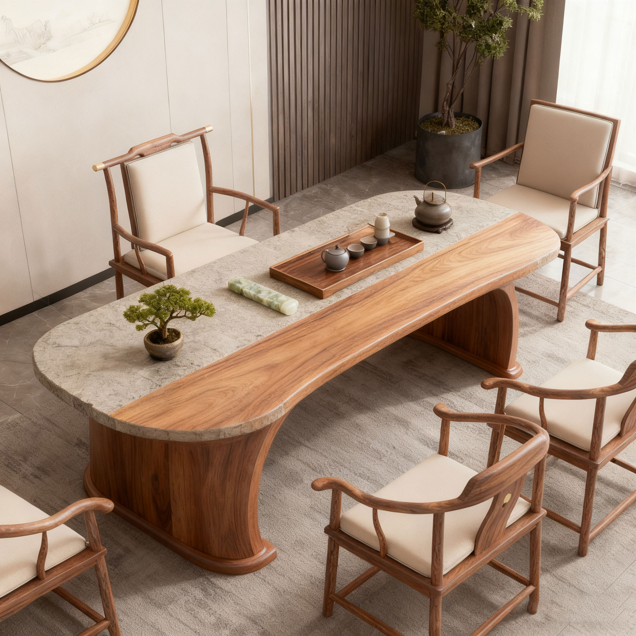 宋式美学家用客厅黑胡桃木茶桌椅高端定制茶台设计师同款泡茶桌