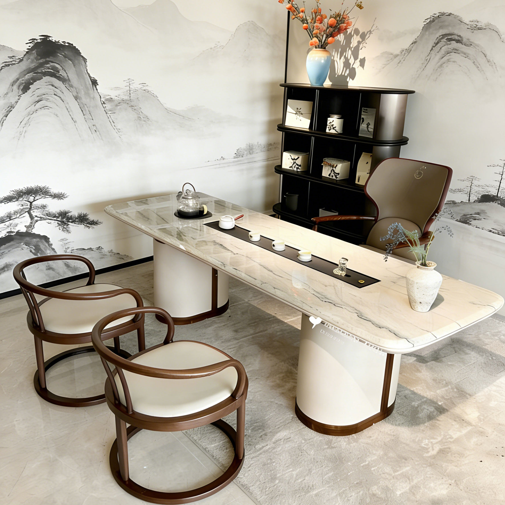 宋式美学家用客厅黑胡桃木茶桌椅高端定制茶台设计师同款泡茶桌