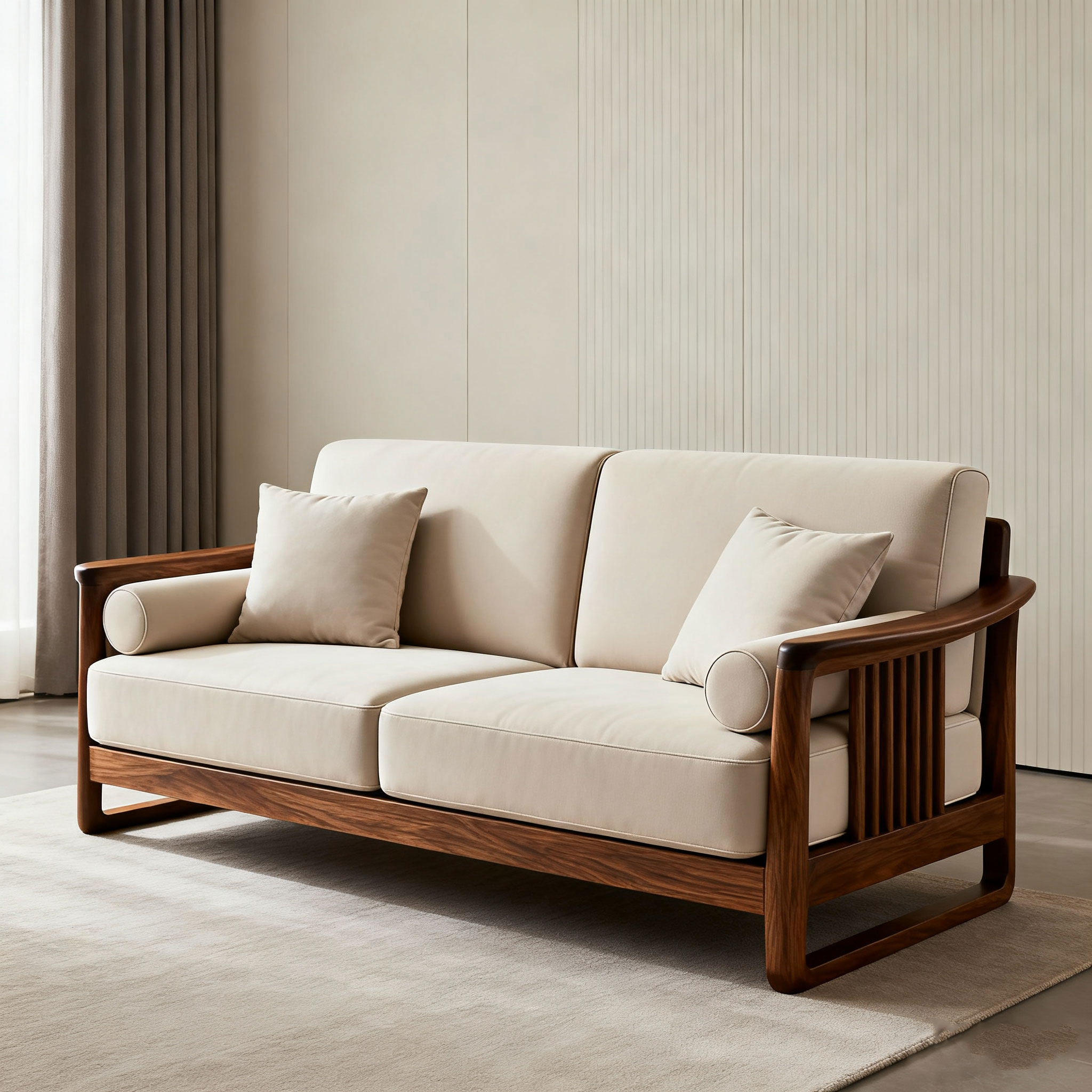 宋式美学黑胡桃木沙发2025设计师同款布艺直排休闲家具高端定制,住宅家具,实木沙发,淘宝优惠券,粉丝福利购,淘宝优惠卷