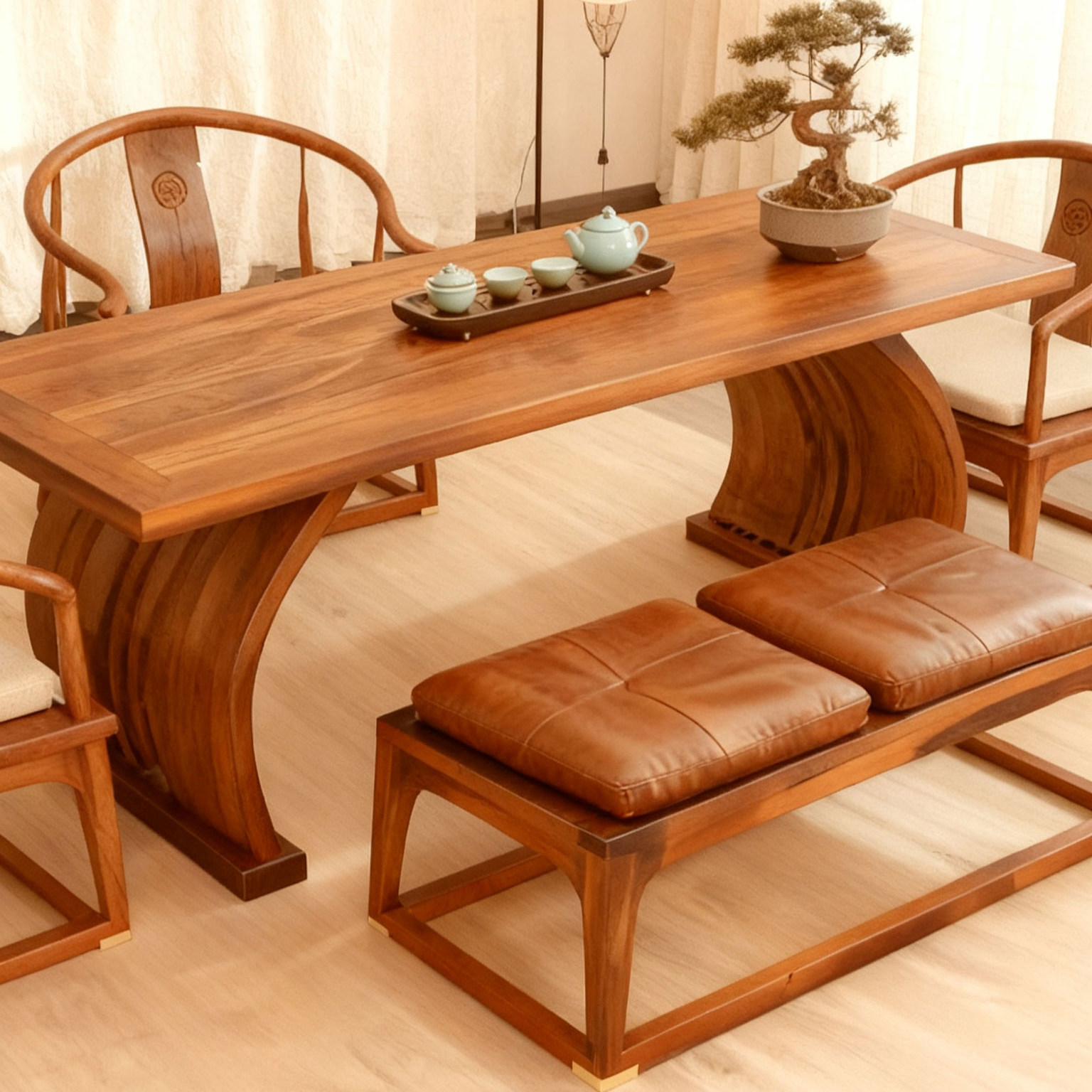 2025宋式美学实木黑胡桃木茶桌椅禅意酒店高端定制茶台设计师同款