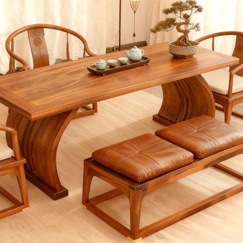 2025宋式美学实木黑胡桃木茶桌椅禅意酒店高端定制茶台设计师同款