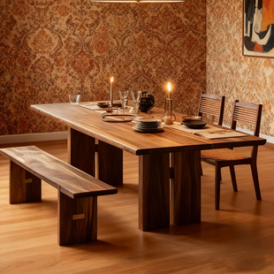 宋式美学黑胡桃木家用餐厅餐桌设计师同款白蜡木高端定制实木家具