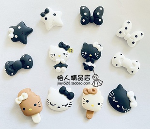 黑白卡通咖啡哑光平底树脂公仔diy滴胶手机壳发饰品配件KT蝴蝶结