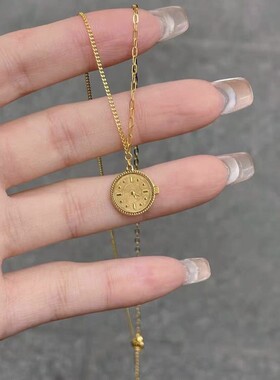 香港纪梵哲沙金饰品新中式小金表吊坠锁骨链女仿真金久不掉色高级