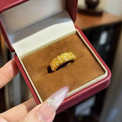 香港纪梵哲沙金饰品点钻繁花似锦指环活口轻奢高级仿真金小花戒久