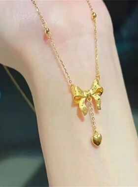 金店同款沙金饰品在逃公主项链女轻奢小众设计高级感蝴蝶结毛衣链