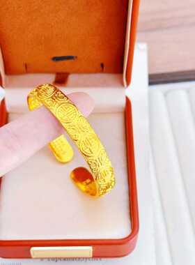 铜合金仿真金古法招财纳福开口手镯轻奢高级感百福心经手环首饰品