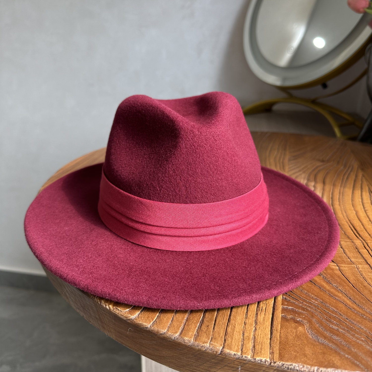 酒红色纯羊毛礼帽女复古英伦宽檐帽冬韩版百搭休闲平沿毛呢爵士帽