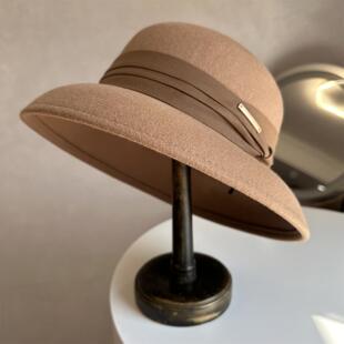 法式复古温暖驼纯羊毛灯罩帽显脸小简约毛呢帽秋冬大脸显小渔夫帽