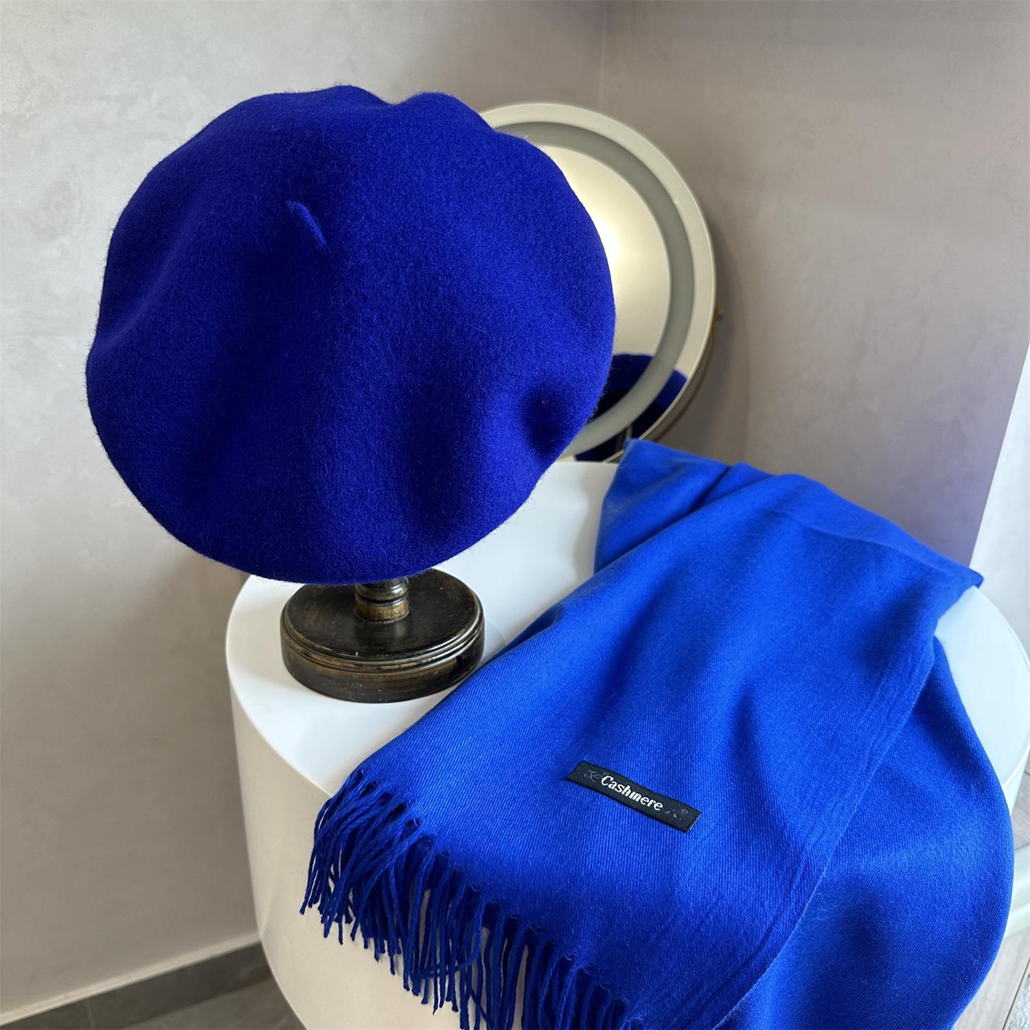 画家帽子贝雷帽毛呢克莱因蓝时尚