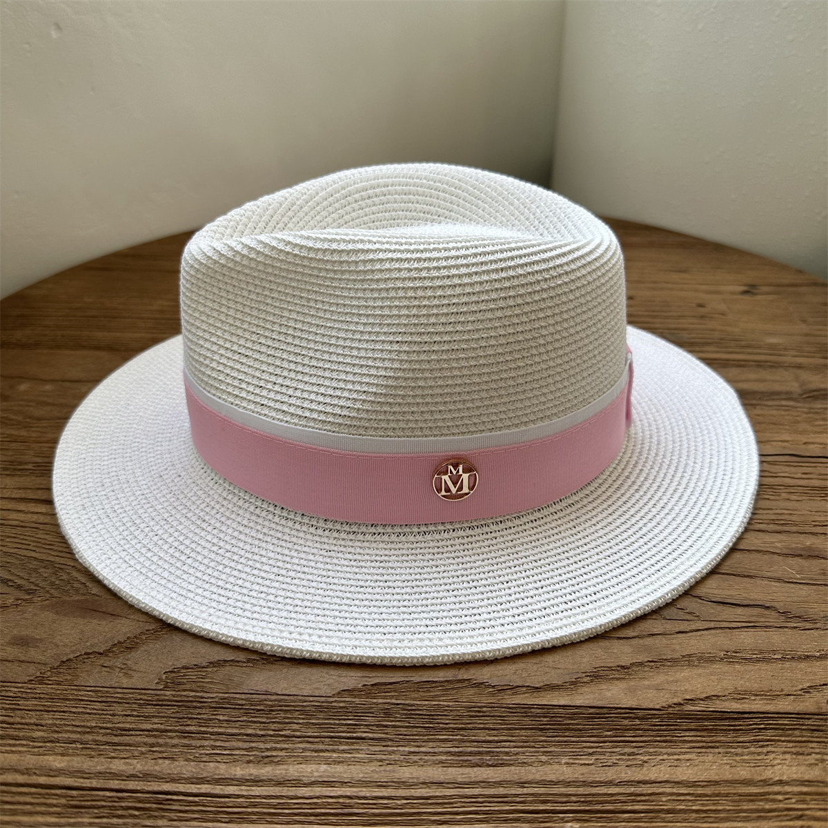 夏季巴拿马礼帽m洋气白粉色草帽逛街沙滩出游帽子女宽沿遮阳帽女