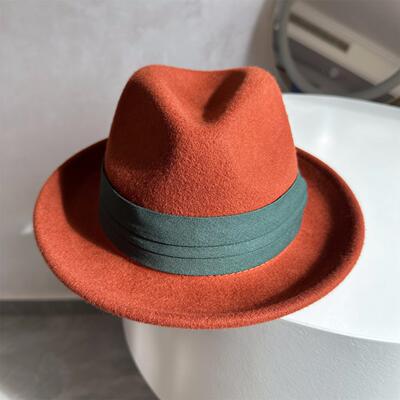 休闲时尚咖啡色羊毛呢小礼帽