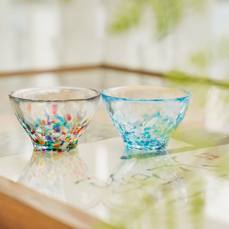 aderia石冢硝子津轻手工杯彩色玻璃酒杯茶杯清酒日本原装送礼小杯