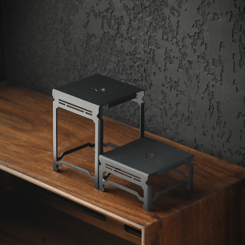 创意博古架子迷你小号桌面置物架茶几摆件铁艺底座工艺品方格子台