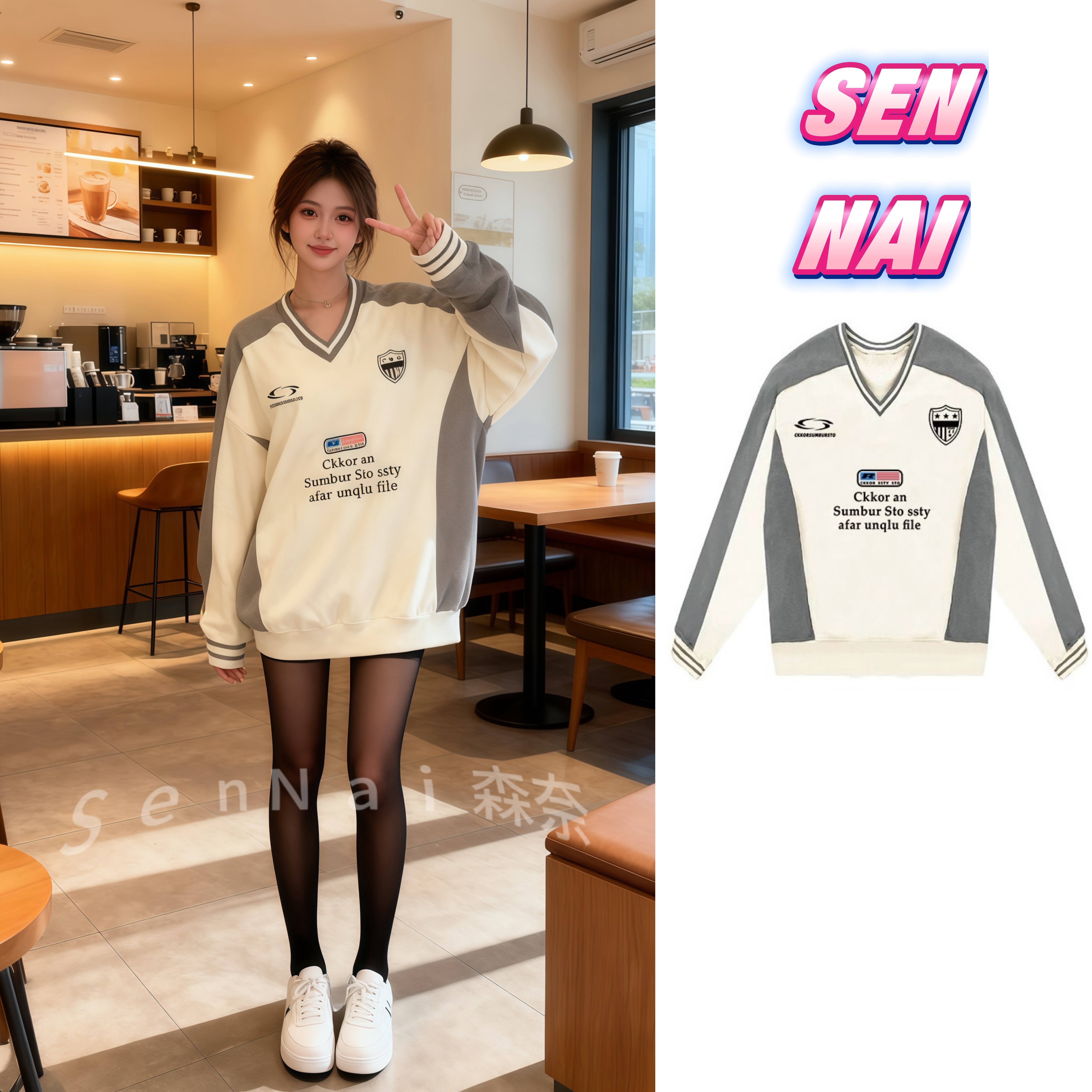 新款美式潮牌v领设计T恤