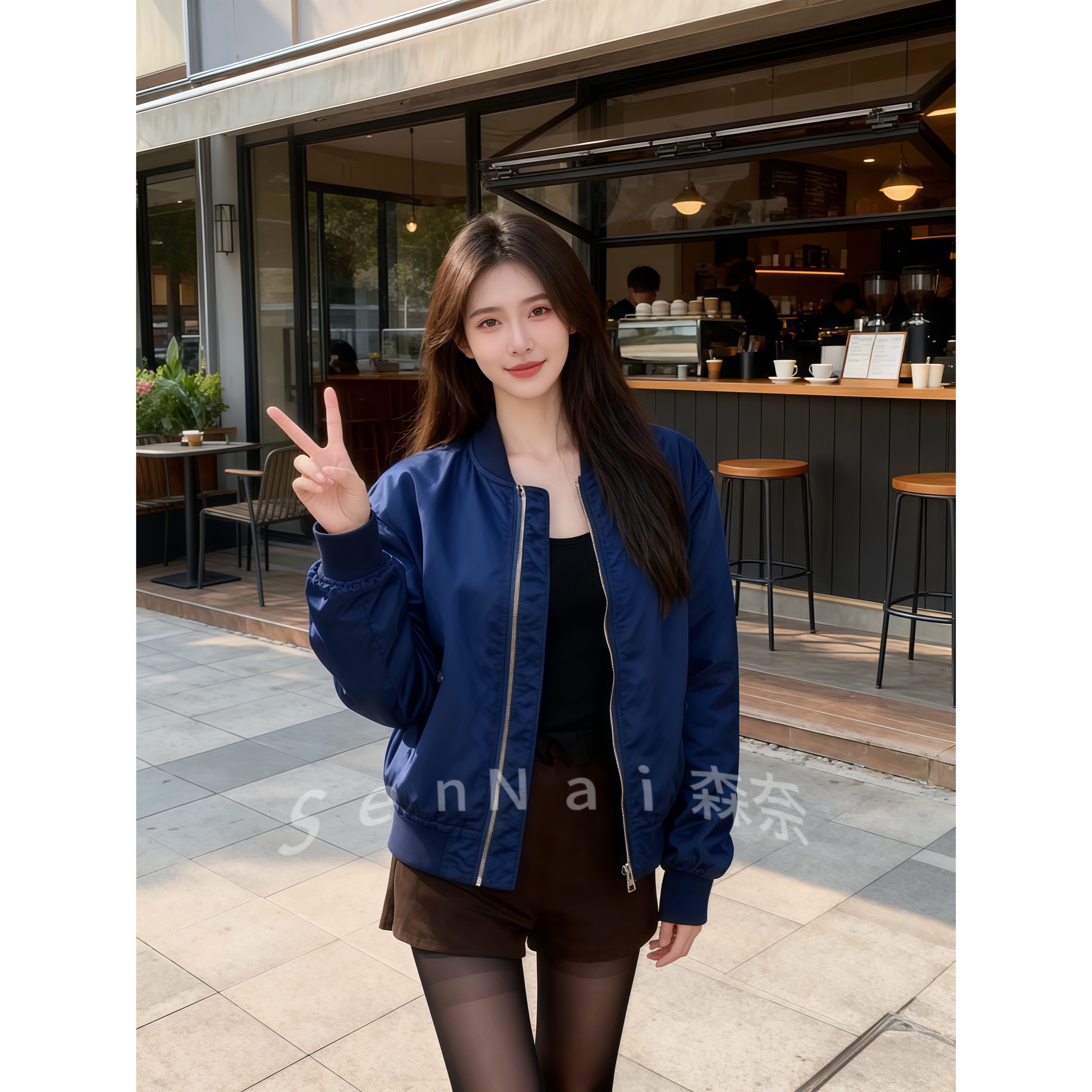 今年流行藏蓝色棒球服外套女