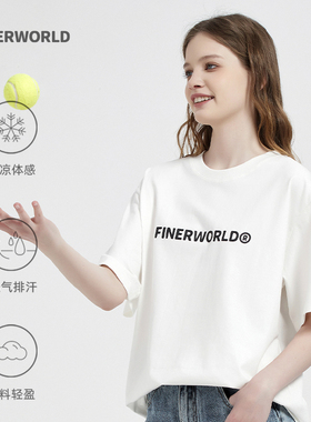 FINERWORLD夏季新品牌字母LOGO印花短袖男女情侣休闲宽松凉感T恤