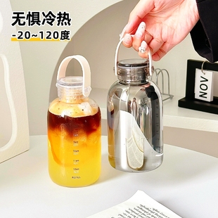 简约玻璃杯迷你女生高硼硅刻度早餐便携豆浆外带牛奶咖啡水杯子男