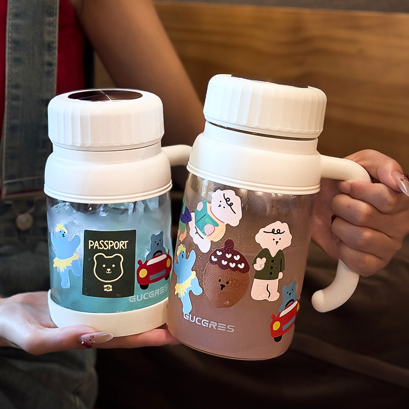 清新高颜值咕噜喝水玻璃杯图片