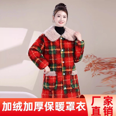 罩衣女款2025新款冬天连帽中长款棉衣加厚保暖加绒棉袄时尚工作服