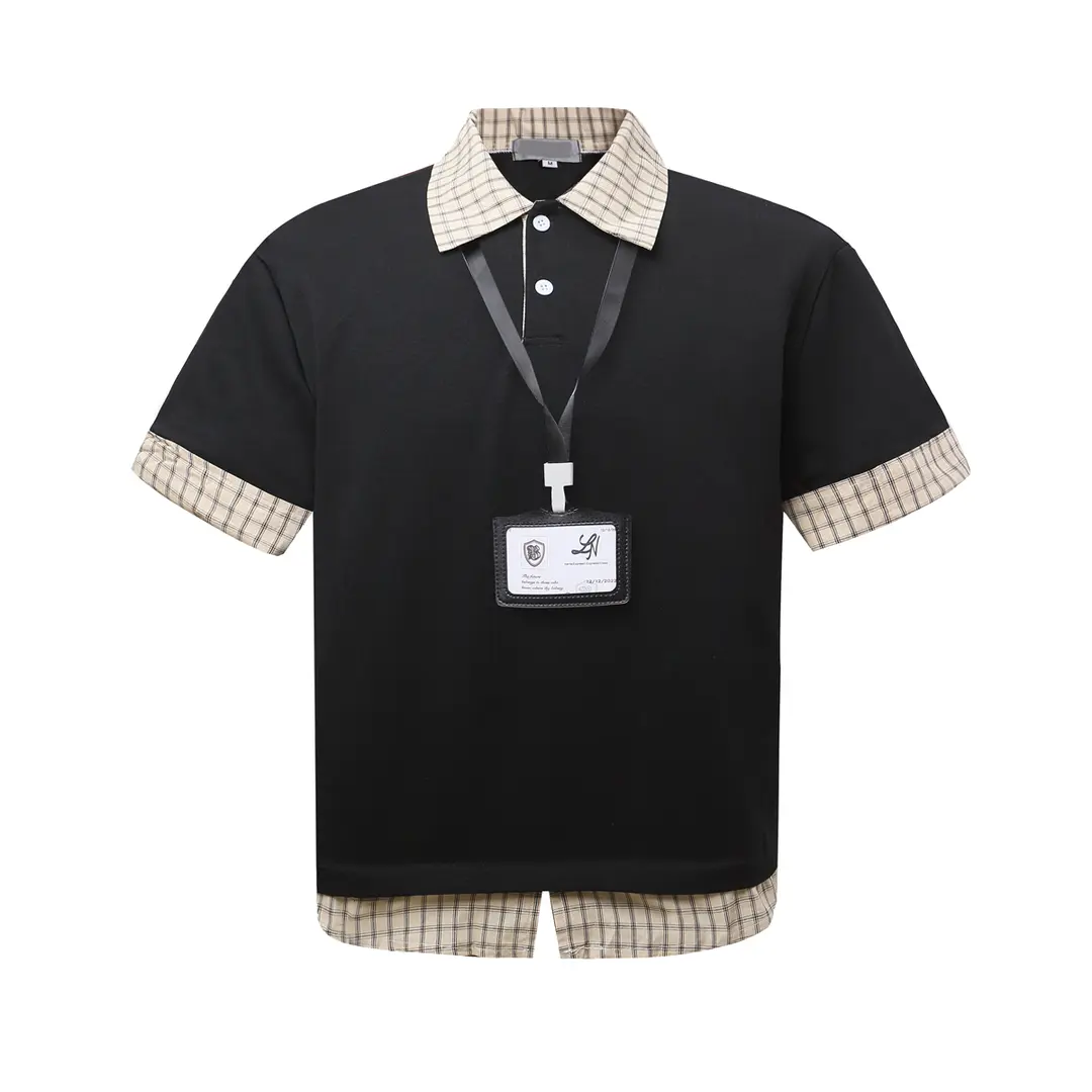 AHCN志存高远 设计感miu系夏季polo衫假两件短袖衬衫T恤上衣男Y04