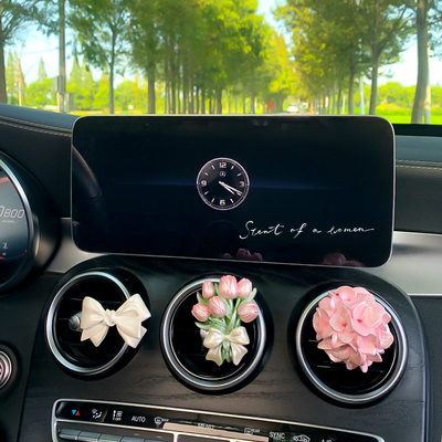 小众郁金香绣球花车载香薰汽车出风口香薰车内装饰挂件摆件淡香氛