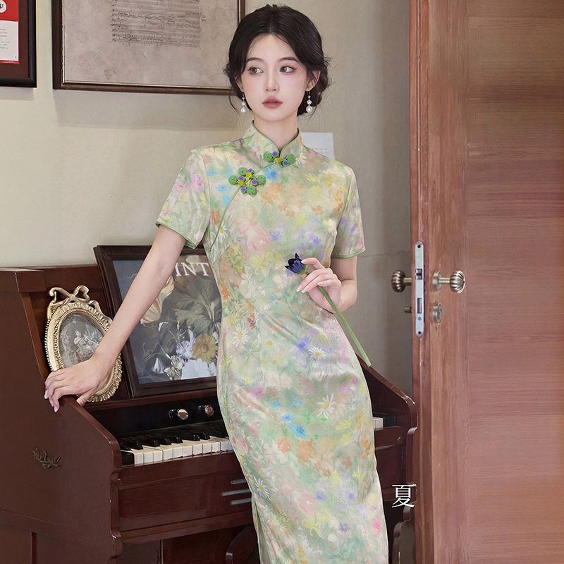声雨竹绿色国风新中式苏州长款旗袍改良年轻款2026新款女高级感日