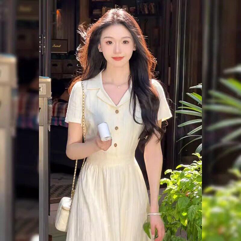 声雨竹法式气质高级感短袖连衣裙子女夏季新款韩系通勤显瘦绝美收