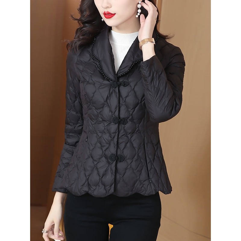 声雨竹西装领羽绒服外套女2026冬装新款中式盘扣妈妈装棉服短款轻