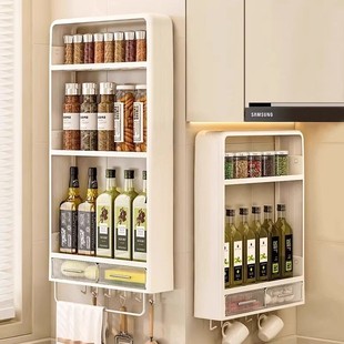 轻洁佳厨房调料品置物架墙上壁挂式免打孔油盐酱醋多功能收纳柜架