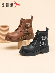 红蜻蜓马丁靴女冬季 潮酷炸街高级感马丁靴 双倍金属扣时尚