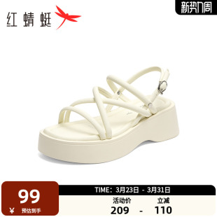 子外穿松糕海边运动沙滩鞋 罗马凉鞋 女新款 红蜻蜓休闲厚底凉鞋