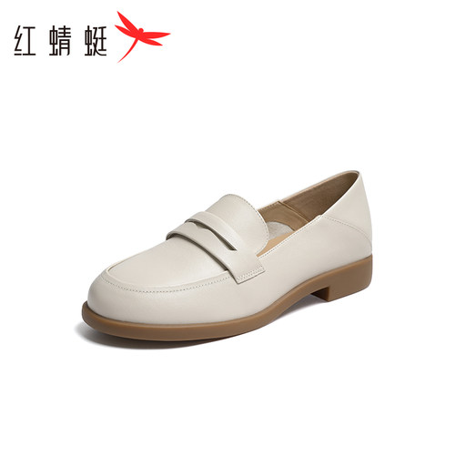红蜻蜓粗跟休闲乐福鞋