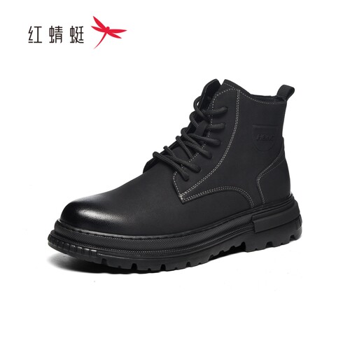 红蜻蜓马丁靴男士秋冬新款时尚工装风短筒靴厚底舒适皮面耐磨男鞋