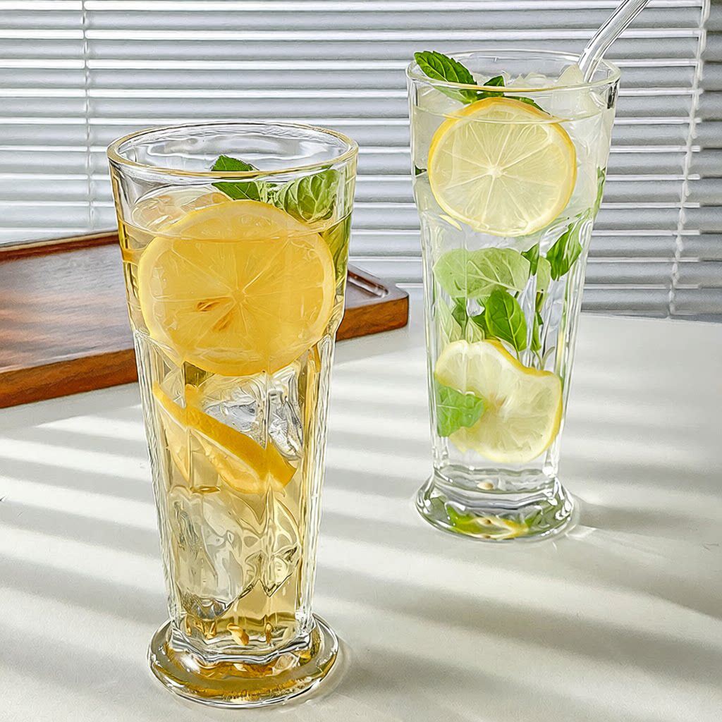 网红玻璃果汁杯直布罗陀八角柯林杯加厚奶昔杯商用莫吉托茶杯