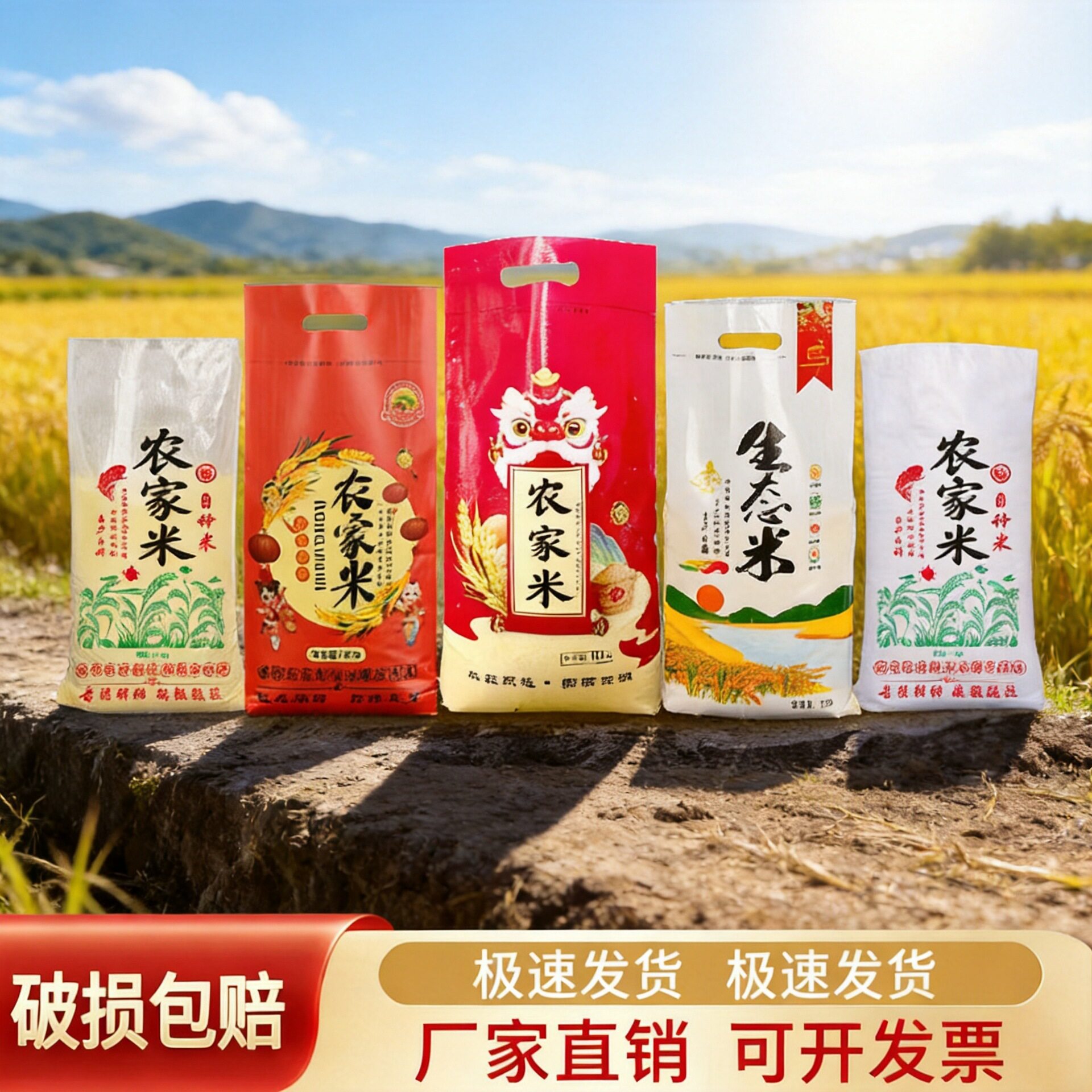 米袋子批发定制透明彩印白色农家图片
