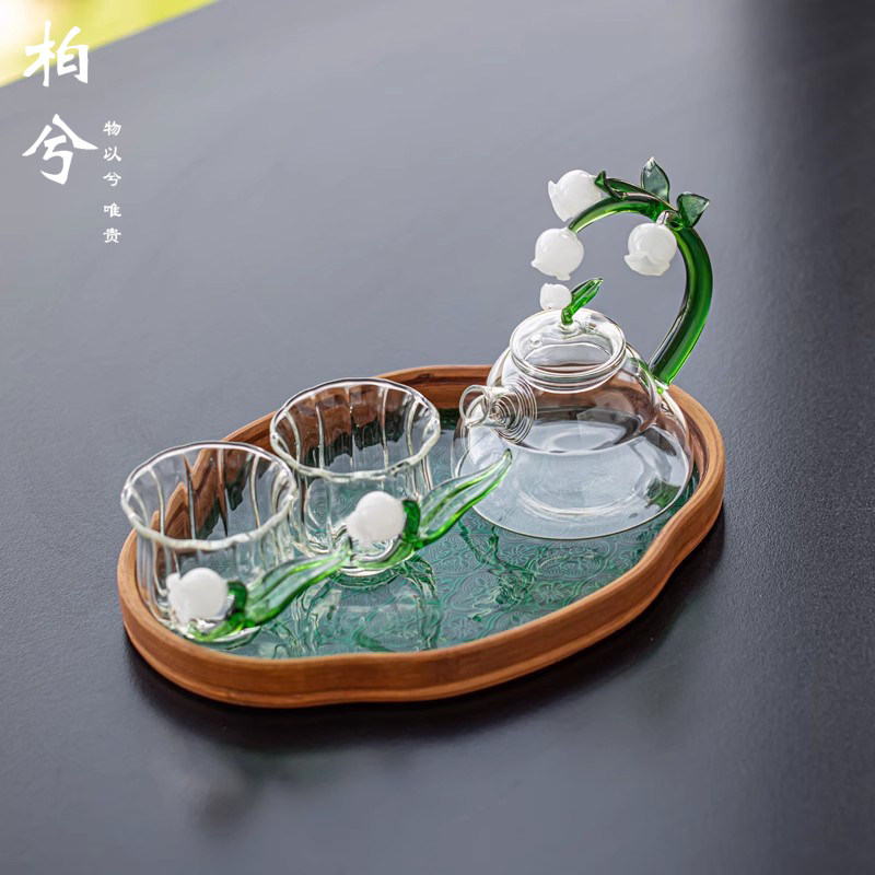 铃兰花玻璃茶具功夫茶具套组家用办公室轻奢高档送礼花茶壶茶具