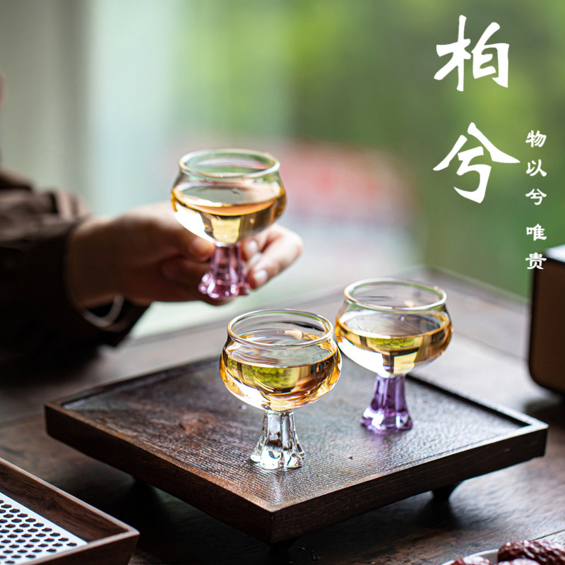 柏兮高足玻璃杯家用高足茶杯加厚耐热玻璃茶杯主人杯高档功夫茶具