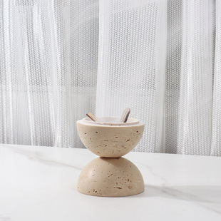 侘寂天然黄洞石大理石圆球香熏炉艾灸香炉瑜伽馆茶桌面样板间摆件