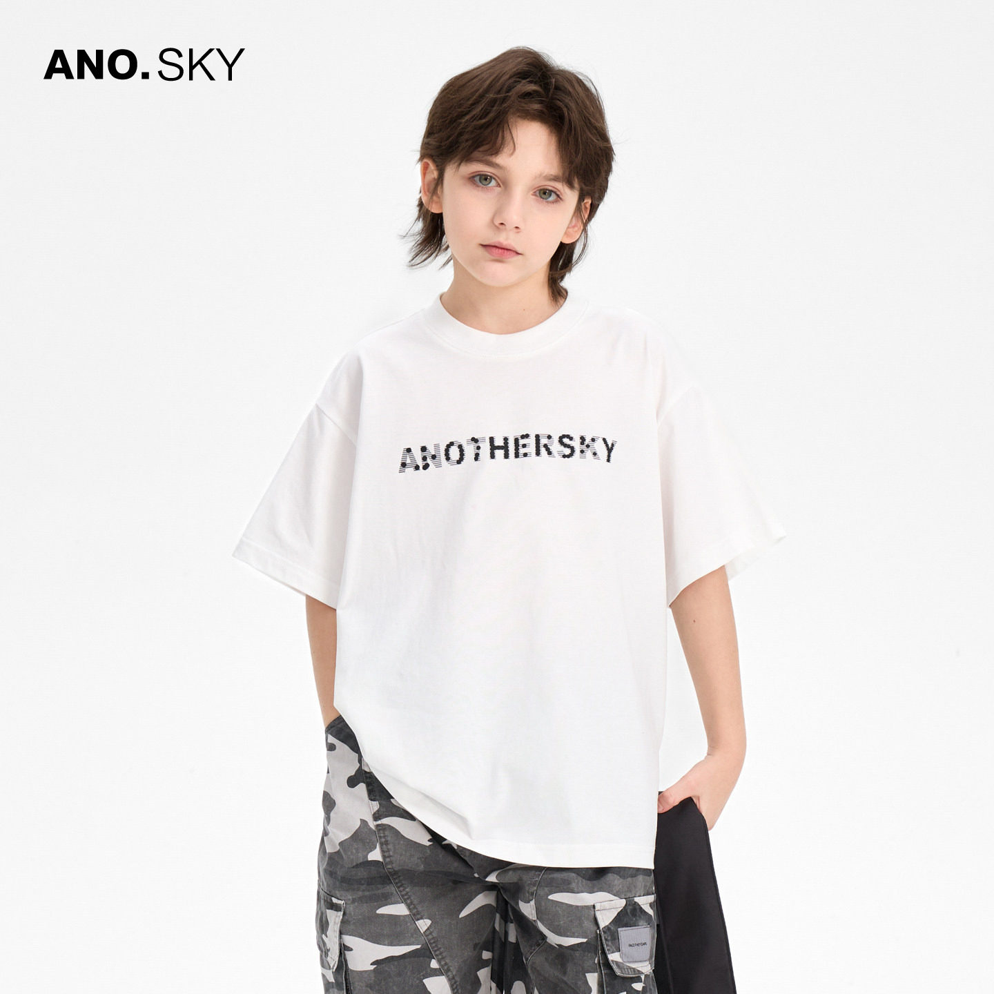 anothersky 男童夏装白色3D立体运动短袖t恤2026新款儿童冰感上衣