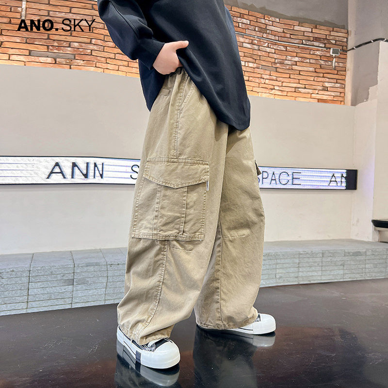 韩国AS品牌正品男童春秋直筒阔腿工装裤2025新款长裤儿童宽松裤子